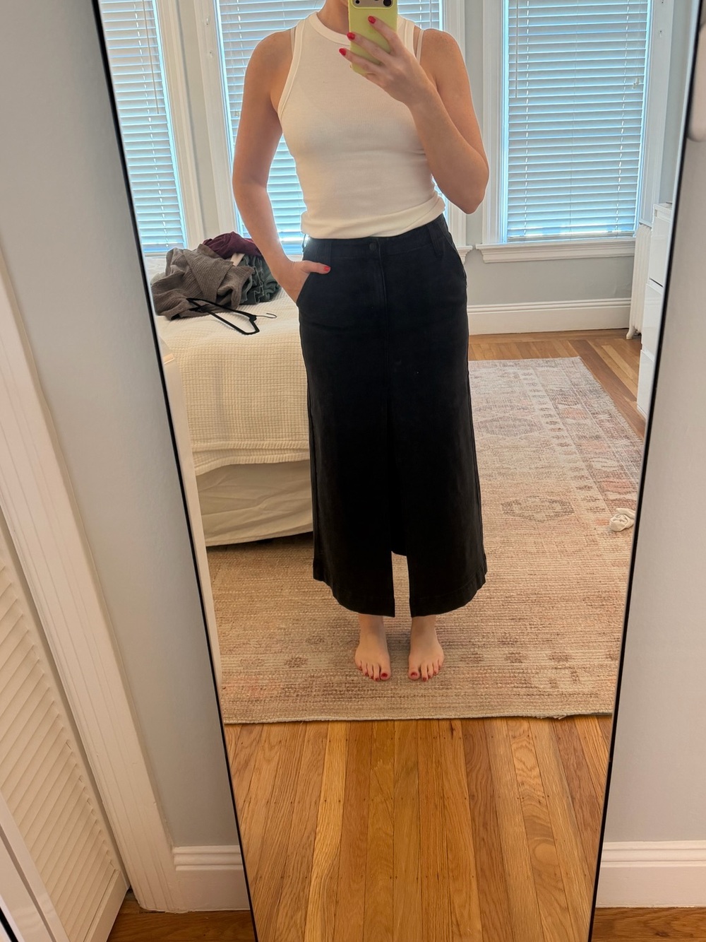 J. Crew Black Midi Jean Skirt with Front Slit